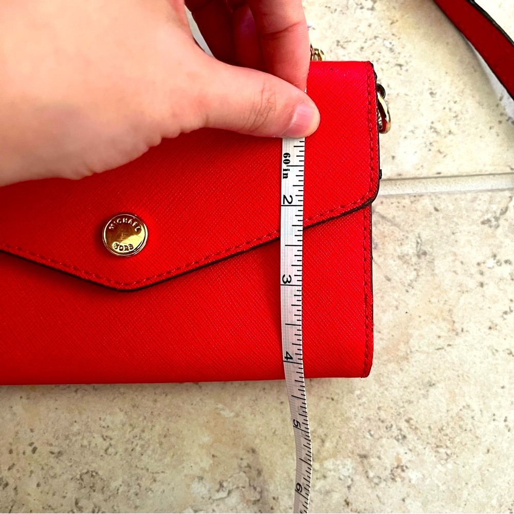 Michael Kors Cherry Red Mini Crossbody Bag with Gold Chain Everyday Casual Purse - Picture 12 of 12